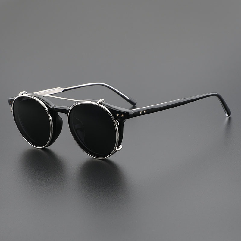  Retro Tròn Kính Khung Punk Thoáng Mát Cận Thị Kính Mắt Phân Cực Kính Mát Kẹp Có Thể Tháo Rời Punk Kính W72512 