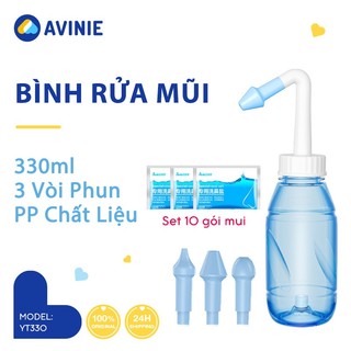 AVINIE Bình rửa mũi cho bé và người lớn 330ml Giúp Làm Sạch Khoang Mũi,dụng cụ rửa mũi(Tặng kèm 10 gói muối)-ngăn ngừa viêm xoang YT330