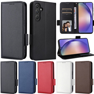 Ốp Lưng Mỏng Cho Samsung Galaxy A07 A06 A16 A55 A35 A15 A25 A73 A53 A33 A23 A05S A23 M23 F23 M15 F15 M35 M55 5G Litchi Ví Sách Mềm Da PU Flip Stand Cover