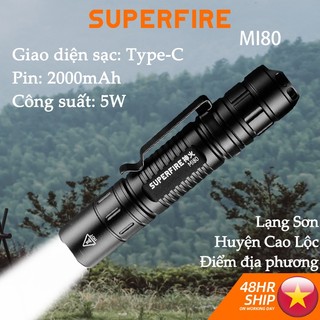 Đèn pin siêu sáng superfire mi80 đèn pin led siêu sáng tầm xa đèn pin câu cá ngoài trời hợp kim nhôm đèn lồng cắm trại