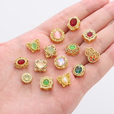 1 Đồng Mạ Vàng Với Thủy Tinh Tròn Hạt Phụ Kiện Rời Miếng Đệm Hạt Cho Vòng Cổ Vòng Tay DIY Trang Sức Làm
