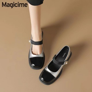 Magicime Shiny Mary Jane Giày 2024 Phong Cách Mới Mùa Hè Nông Miệng Dày Gót 4cm