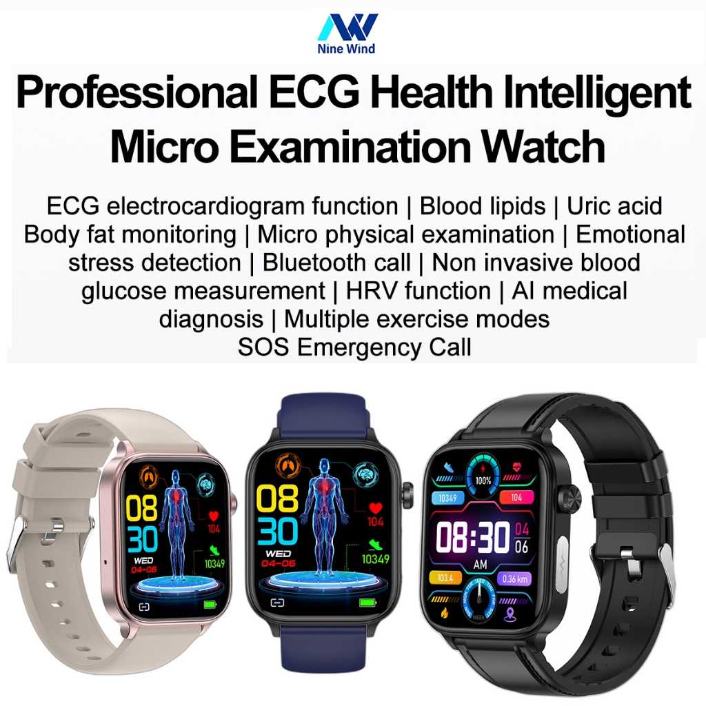 Đồng hồ thông minh ET570 mới ECG Bluetooth gọi đường huyết huyết huyết áp axit uric lipid máu vi chức năng kiểm tra thể chất đồng hồ sức khỏe thể thao
