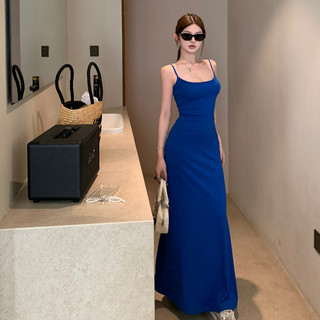 Tiệc Đảng Pháp Đầm Dài Gợi Cảm Sling Nữ Slim-fit Hẹp Co Giãn Không Tay Dài Giữa Chiều Dài Chữ A Đầm