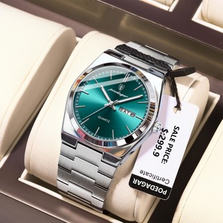 POEDAGAR Đồng hồ nam chính hãng Dây đeo bằng thép không gỉ Lịch có chức năng phát sáng Chống thấm nước