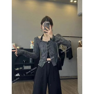 Mỹ Cay Bé Gái Áo Sơ Mi Ngắn Thiết Kế Áo Giả Hai Mảnh Treo Cổ Slim Fit Dài Tay Top Dành Cho Nữ