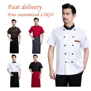 Đồng phục đầu bếp có thể được tùy chỉnh với LOGO đồng phục đầu bếp khách sạn ngắn tay nhà hàng nam thoáng khí đầu bếp đồng phục nữ đầu bếp áo khoác đồng phục học sinh màu đen phù hợp với