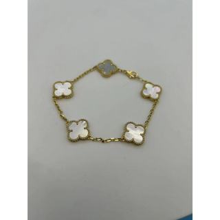 Vòng tay Alhambra cổ điển, 5 màu vàng trắng, Mother-of-pearl