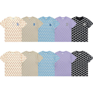 Áo thun MLB Plus Size Cotton Áo thun cổ tròn in chữ Monogram Cặp đôi Áo thun tay ngắn