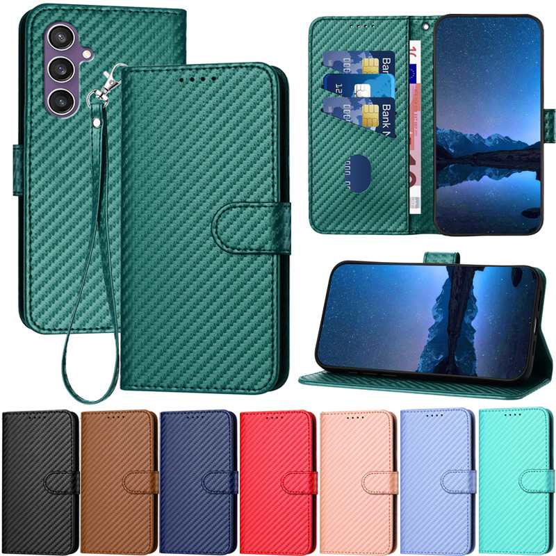 Ốp Lưng Sang Trọng Cho Samsung Galaxy M54 5G M34 M14 A02s A03s A04e A03 Core A04s M13 4G A21s M33 M53 5G Retro Khe Cắm Thẻ Ví Carbon Da Mềm Flip Stand Cover