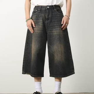 Quần Crop Nam Mùa Hè Quần Short Denim Đen Thời Trang Phong Cách Hàn Quốc Rửa Retro Thiết Kế Đa Năng Thường Ngày Eo Cao Thoáng Khí Chất Lượng Cao 2024 Phong Cách Mới Unisex