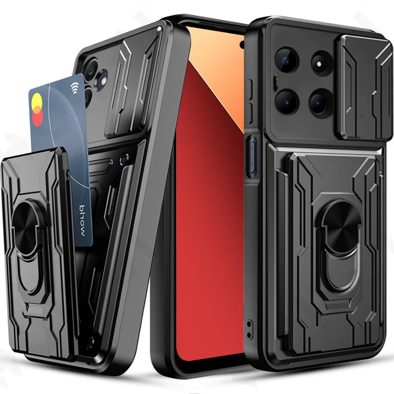 Chống sốc nặng trường hợp điện thoại cứng với chủ kim loại và khe cắm thẻ Redmi Note 13 Pro+ Note 12 Pro Note 12S Note 11 Pro Redmi 13C