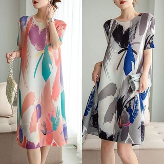 Váy in hình nếp nhăn phong cách Miyake | Kích thước lớn Slimer Look Phong cách kỳ nghỉ | Cảm giác nghệ thuật nhăn Graffiti | Mùa hè thoáng khí nhẹ nhàng