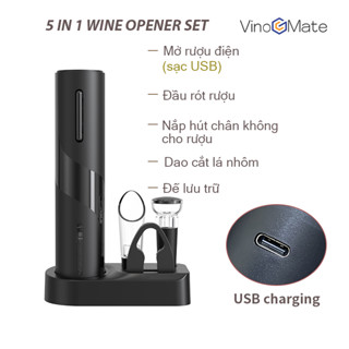 Dụng cụ mở nút chai rượu vang bằng điện đa năng tiện dụng/ Dụng cụ mở nắp rượu/Electric Wine Opener+Wine Pouter+Vacuum Wine Stopper+Foil Cutter