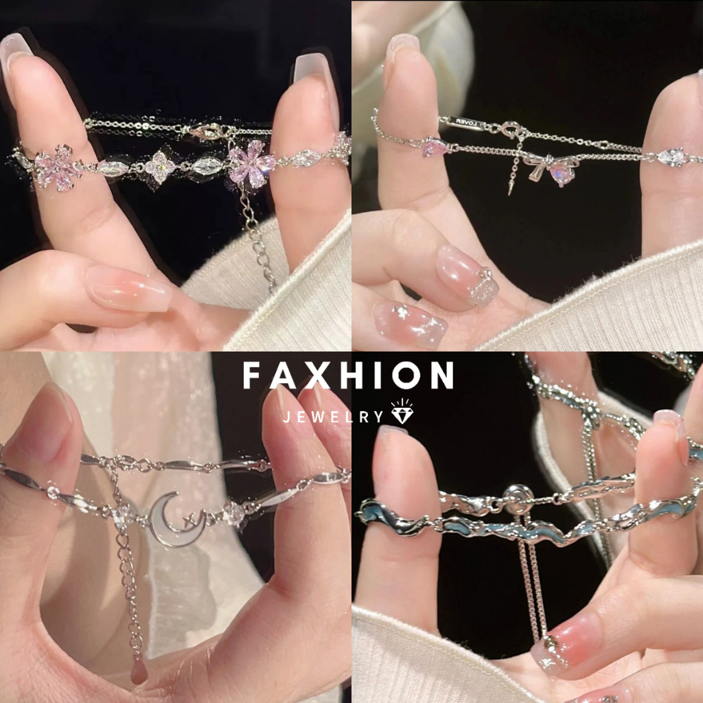 Faxhion Pha Lê Hàn Quốc Có Thể Điều Chỉnh Vòng Tay Bạc Cho Nữ Nơ Vòng Tay Phụ Kiện Trang Sức