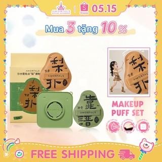 Hình Quả Lê Phiên bản giới hạn Mút trang điểm Amortals 2 mút +1 Hộp Makeup Cushion Puff Siêu mềm Mút Tán Kem Nền