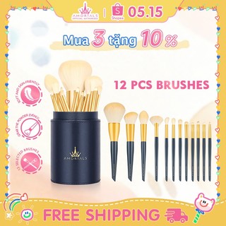 Set 12 cọ trang điểm AMORTALS tán phấn má hồng/ phấn phủ/ che khuyết điểm/ phấn mắt tiện lợi