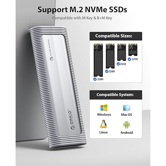 Orico M.2 NVMe SATA SSD Vỏ USB Bộ chuyển đổi bên ngoài Hỗ trợ UASP cho PCIe NVMe SATA SSD (AXM2) | BigBuy360 - bigbuy360.vn
