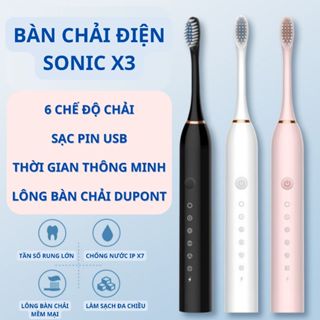Bàn Chải Điện Đa Năng Thông Minh Máy Đánh Răng Sóng Âm Tặng Kèm 4 Đầu Thay Thế Electric Toothbrush【Chiosala12 