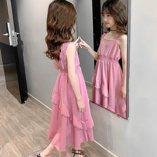 Bé gái over-the-knee đầm trẻ em thời trang mùa hè lớn trẻ em váy bé gái mùa hè voan sling váy dài mỏng phong cách mùa hè