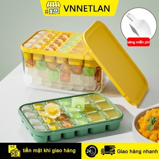 VNNETLAN khuôn làm đá viên Khuôn làm đá viên 2 tầng có nắp và xẻng đá đi kèm