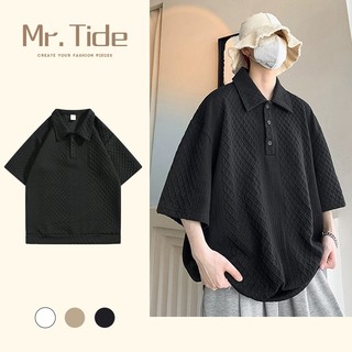 Waffle Áo polo Áo Thun Nam Size Lớn Rời Màu Trơn Đơn Giản Top Nam Hợp Thời Trang