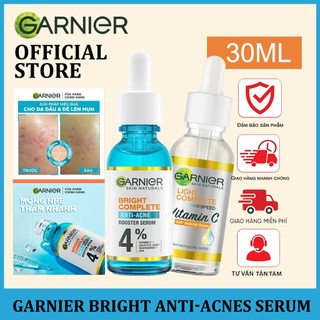 Garnier Bright Complete Anti-Acnes Booster Serum 4% 30ml-Dưỡng chất dành cho da dầu mụn giúp giảm mụn mờ thâm Cho Da Dầu Mụn