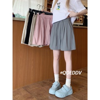Quần short dây rút eo co giãn dáng rộng cho quần ống rộng và giảm béo, quần ống thẳng màu trơn cho nữ