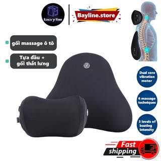 Gối Tựa Đầu Và Tựa Lưng Ô Tô Tích Hợp Massage 6 Chế Độ, Gối Tựa Cao Su Non, Giảm Đau Mỏi Cổ Vai Cột Sống