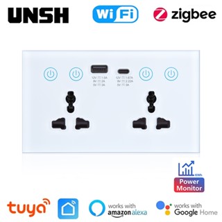 13a UK US Universal Plug Tuya ZigBee / WiFi Công tắc ổ cắm thông minh có cổng USB và Type-C có ổ cắm màn hình năng lượng Cuộc sống thông minh Hoạt động với Alexa Google Home Tmall Genie