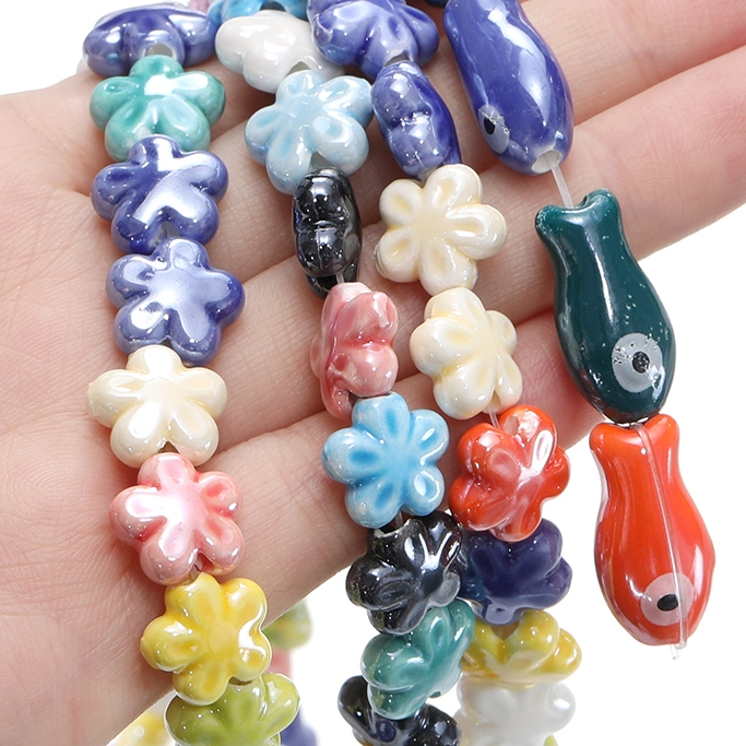 St.kunkka 3D Hạt cá gốm Hạt hoa gốm đầy màu sắc cho thiết kế trang sức hạt DIY