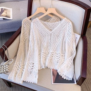 Áo dệt kim Skeleton thời trang nữ Peplum cổ chữ V dáng rộng