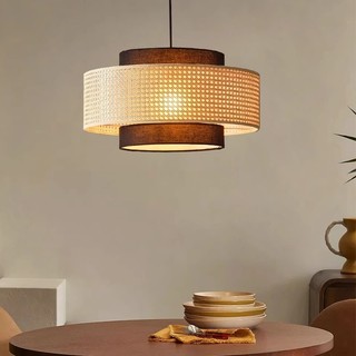  Mặt dây chuyền mây tre Nhật Bản Đèn treo ăn uống cổ điển Nhà hàng Phòng khách Đèn chùm trang trí Đèn trần Lampu Gantung Meja Makan 🍎 