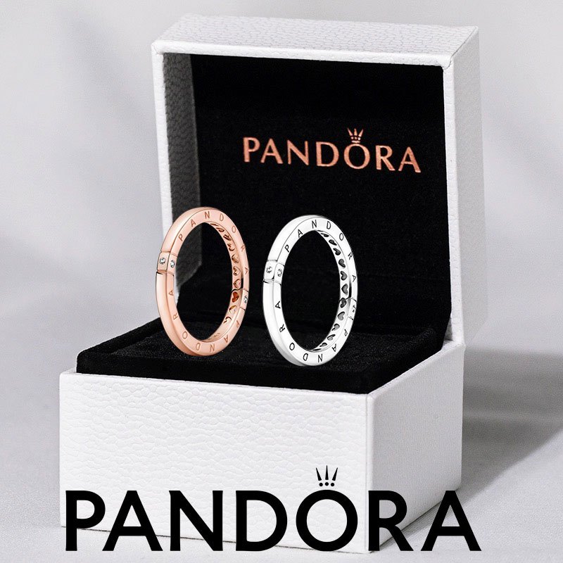 Nhẫn bạc PANDORA S925 100% Cặp Logo & Nhẫn Trái Tim