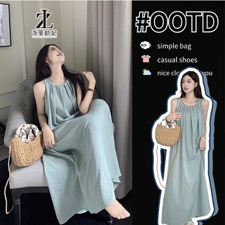ZHELIHANGFEI Đầm Chữ A Không Tay Dáng Rộng Phong Cách Pháp Thời Trang Đi Biển Cho Nữ
