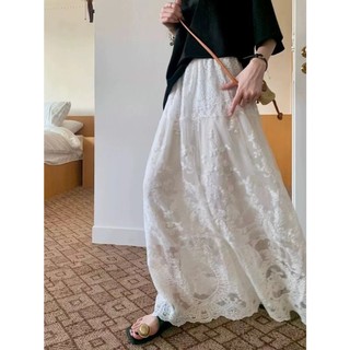 Phong cách hàn quốc nữ ren co giãn eo váy dài midi đầm
