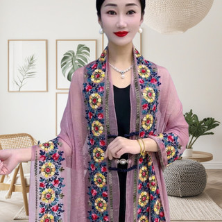 Khăn choàng chống nắng mùa hè Khăn choàng thêu thời trang Khóa khăn lụa lớn