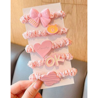 Hoạt Hình Màu Hồng Dây Buộc Tóc Co Giãn Dây Buộc Tóc Trẻ Em Túi Tóc Phụ Kiện Tóc Cho Nữ 5 Cái / bộ