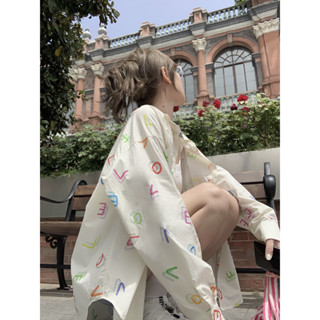 Áo Sơ Mi đi biển áo cổ yếm Khoác Ngoài Tay Dài Chống Nắng In Chữ Thời Trang Mùa Hè Hàng Mới Dành Cho Bạn Kem chống nắng áo gile Nữ