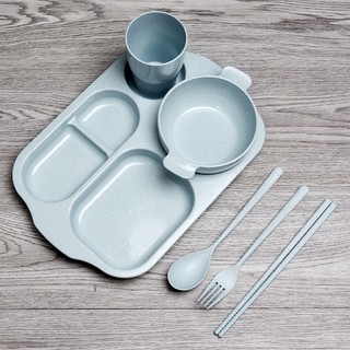 Khay đựng cơm lúa mạch gồm 6 chi tiết cho bé