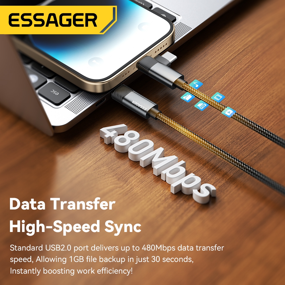 Essager 65W Type C / USB-A sang L + C Cáp Sạc Nhanh 2 Trong 1 Cho ip 5 ~ 16 Huawei | BigBuy360 - bigbuy360.vn
