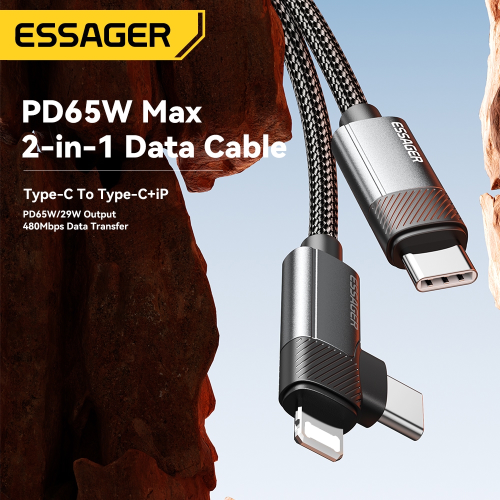 Essager 65W Type C / USB-A sang L + C Cáp Sạc Nhanh 2 Trong 1 Cho ip 5 ~ 16 Huawei | BigBuy360 - bigbuy360.vn