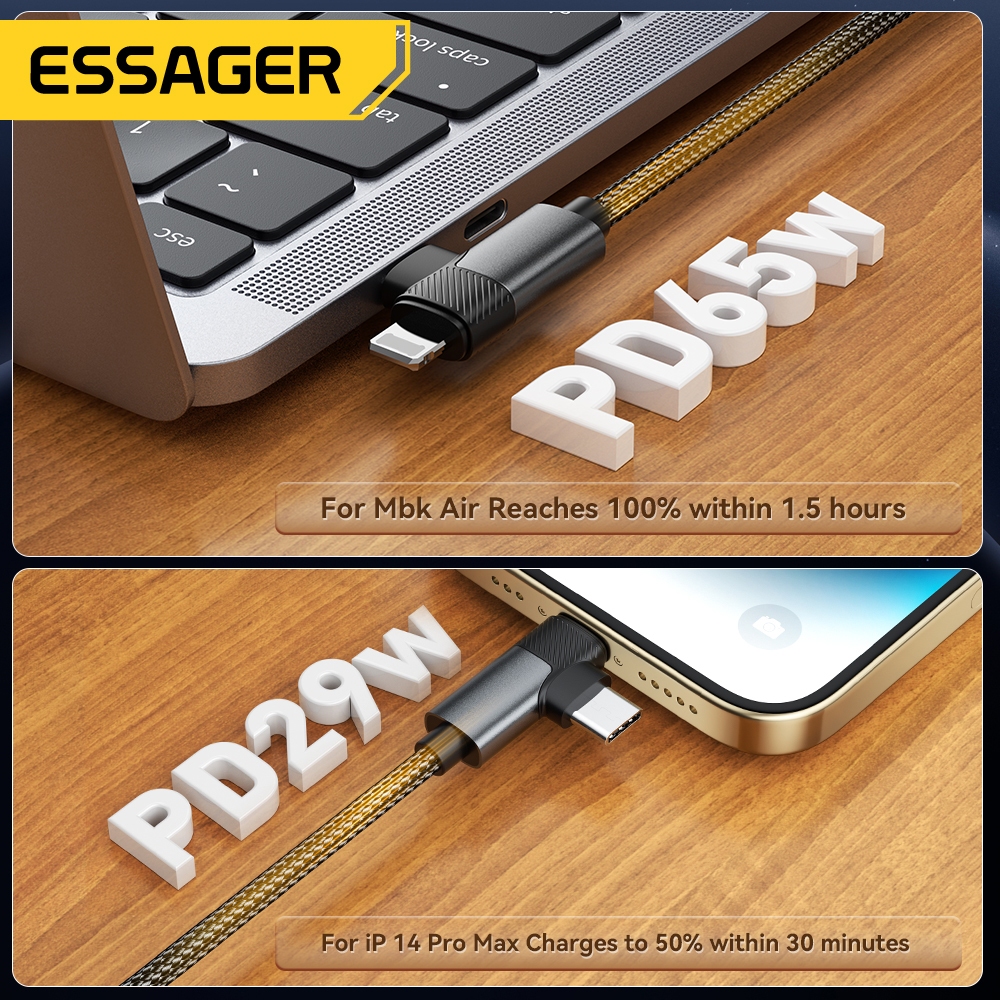 Essager 65W Type C / USB-A sang L + C Cáp Sạc Nhanh 2 Trong 1 Cho ip 5 ~ 16 Huawei | BigBuy360 - bigbuy360.vn