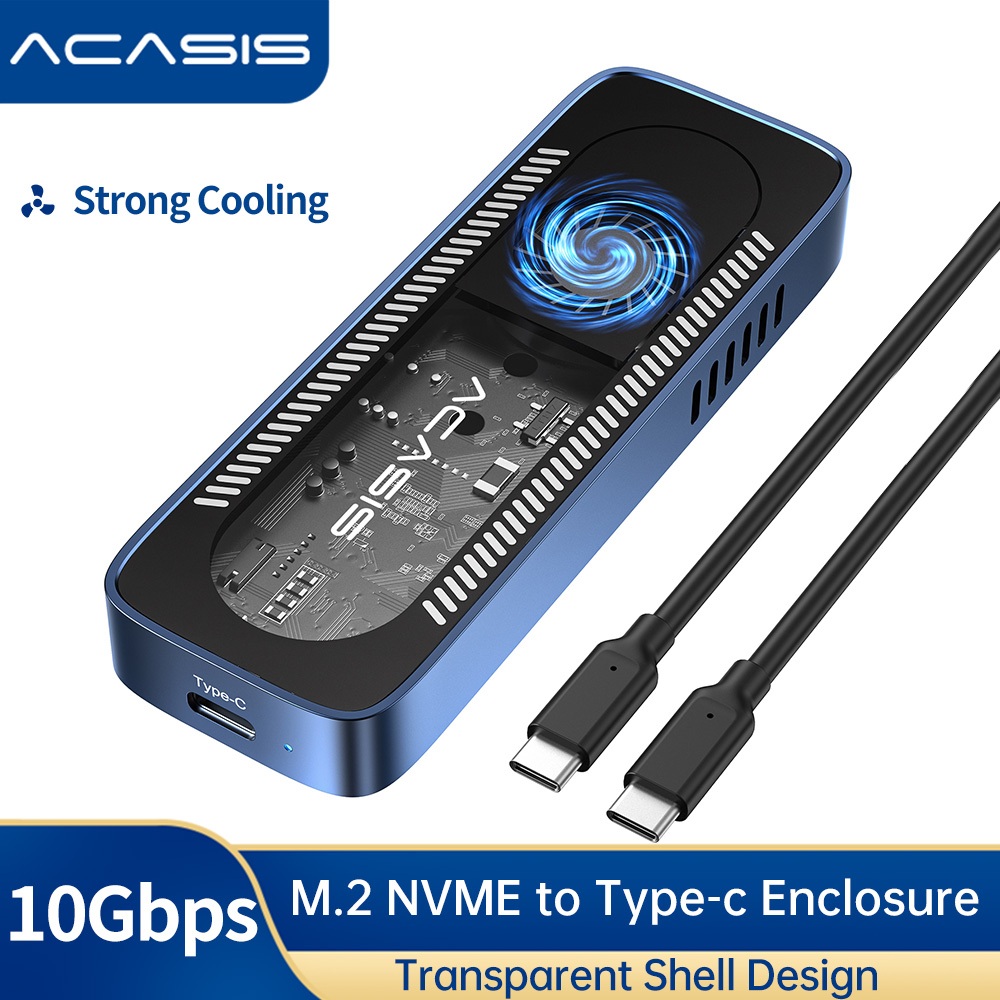 Acasis 10Gpbs Chuyển M.2 NVMe Vỏ SSD có quạt làm mát, USB 3.1 PCIe M.2 NVMe sang USB Bộ chuyển đổi / đầu đọc Tương thích với SSD 2242 / 60 / 80 để cắm và chạy máy tính