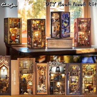 CUTEBEE DIY Book Nook nhà búp bê ngôi nhà búp bê dục Có nắp che bụi mô hình nhà gỗ