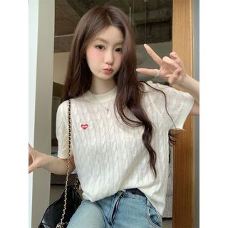 NUZIRO Phiên bản Hàn Quốc lỏng lẻo đại học Bột chiên xoắn thêu len đan tay ngắn