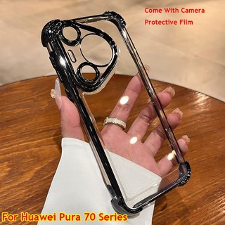 Ốp điện thoại Acrylic trong suốt Huawei Pura 80 70 Pro Ultra Pura70 Pura70Pro P70 Vỏ cứng trong suốt Vỏ chống sốc Ốp điện thoại bảo vệ chống rơi với màng ống kính máy ảnh