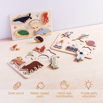 Bé Hoạt Hình Xếp Hình 3D Gỗ Nắm Bảng Trẻ Em Bé Tập Đi Mầm Non Montessori Học Tập Sớm Đồ Chơi Giáo Dục