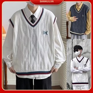 Áo len nam nữ from rộng áo len dệt kim không tay cổ chữ v thời trang hàn quốc phong cách áo sweater len nam