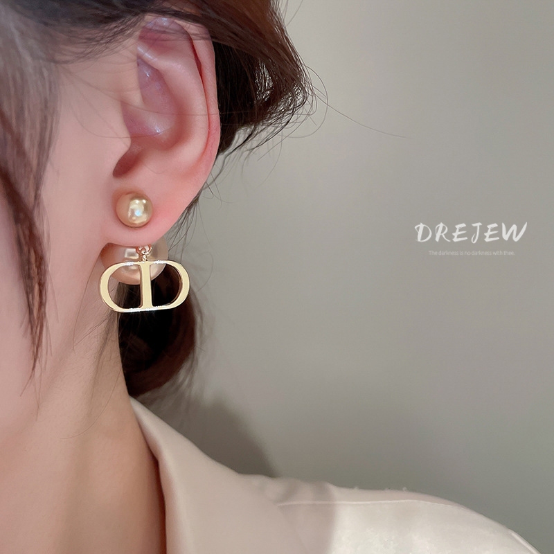 DREJEW Bạc 925 Kim Chữ Heo Mũi Ngọc Trai Bông Tai Thời Trang Ánh Sáng Sang Trọng Cao Cấp Hai Mặt Bông Tai Tính Khí Cho Nữ